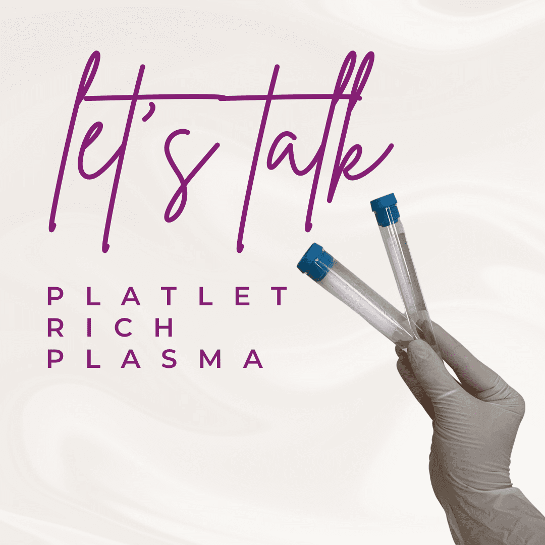Gloved hand holding two tubes labeled for platelet rich plasma treatment.