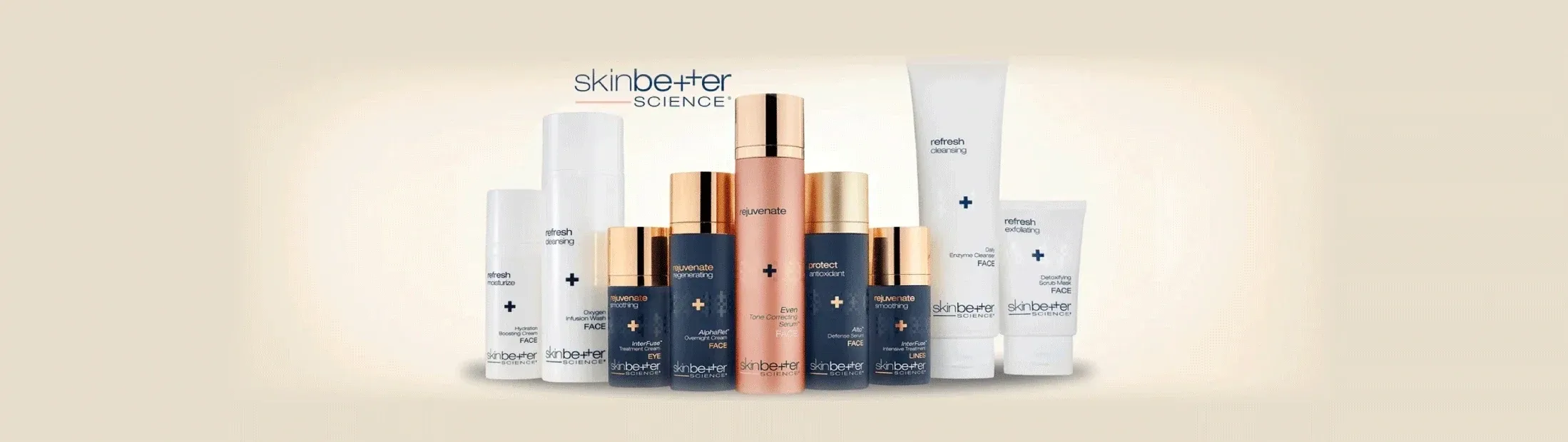 Skincare products arranged on a light background.