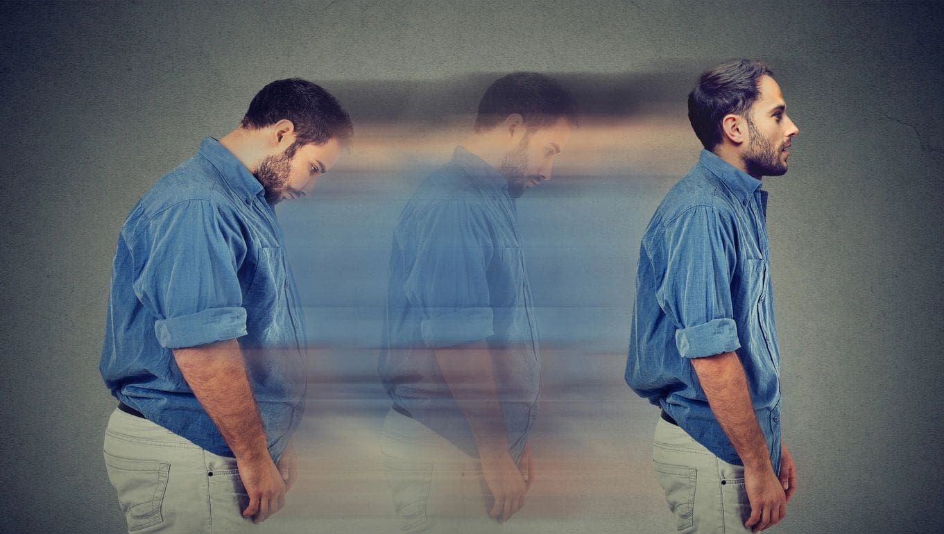 Man transforming from sad to confident.