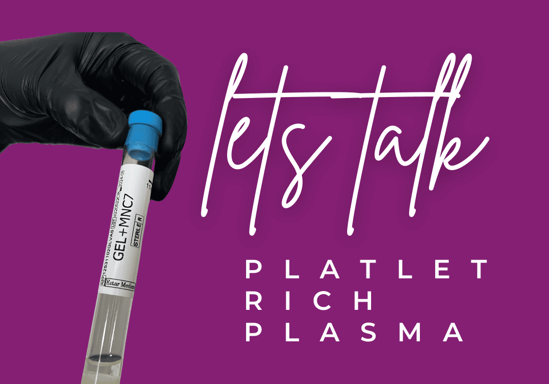 Gloved hand holding a test tube labeled platelet rich plasma.